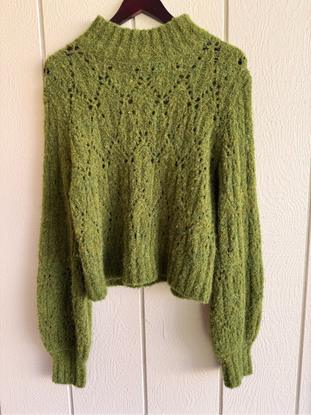 Reformation Moss Green Pointelle Mock Neck Sweater